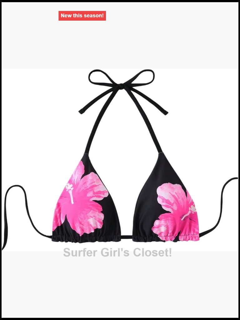 Reversible Floral Print Triangle Halter Bikini Top Tie Backless Swimwear
